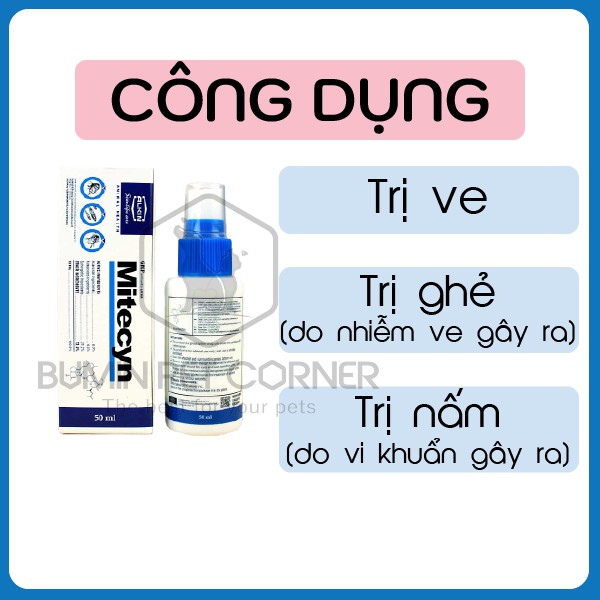 Thuốc xịt trị ve, rận, ghẻ cho chó mèo Alkin Mitecyn chai 50ml