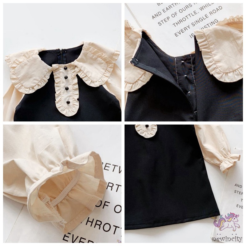 Đầm tay dài phối màu thời trang cho bé gái