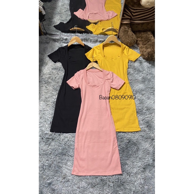 Đầm ôm body kiểu cổ U viền to chất vải thun Borip _ váy body | BigBuy360 - bigbuy360.vn