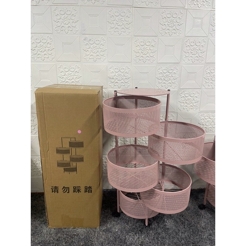 Kệ sắt xoay tròn 4 tầng có bánh xe