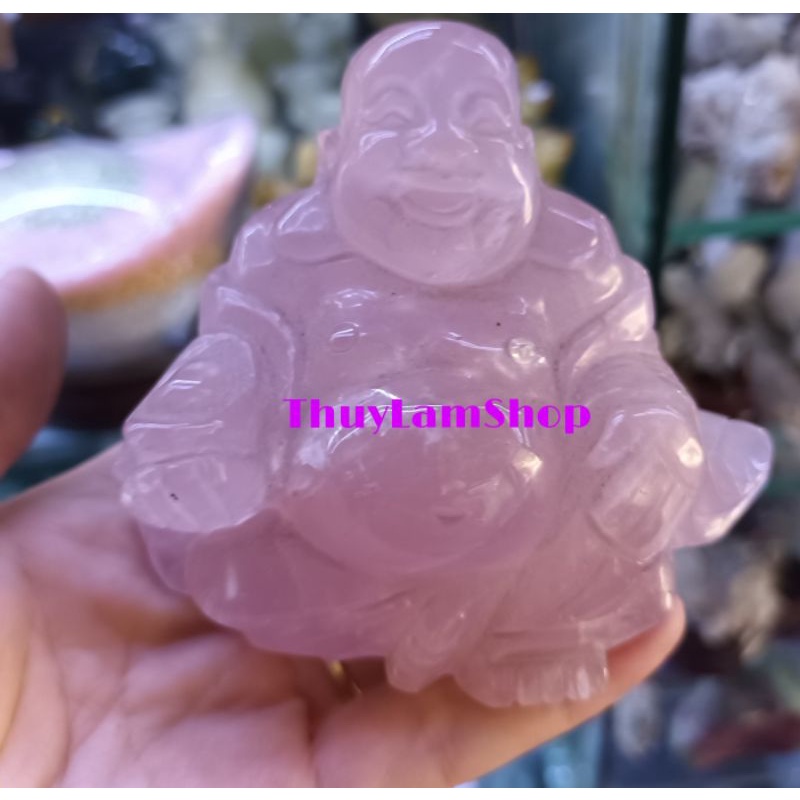 Tượng đá Phật Di Lặc màu hồng đặt bàn làm việc, phòn khách, phòng thờ, xe hơi
