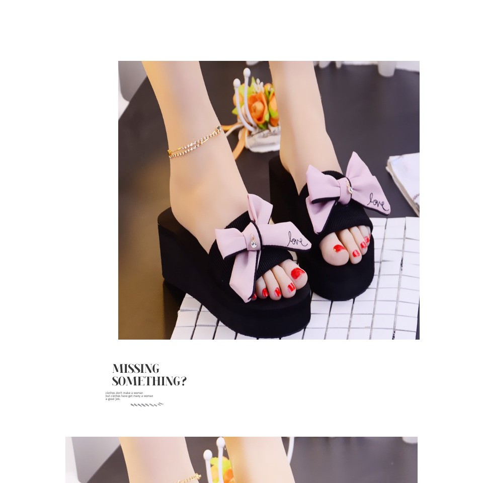 Dép sandal đế xuồng cao su đính nơ 2.36 inch size 34-39 cho nữ