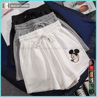 Quần đùi nữ form rộng vải da cá có dây rút, túi in hình miky, quần đùi/short nữ - May22