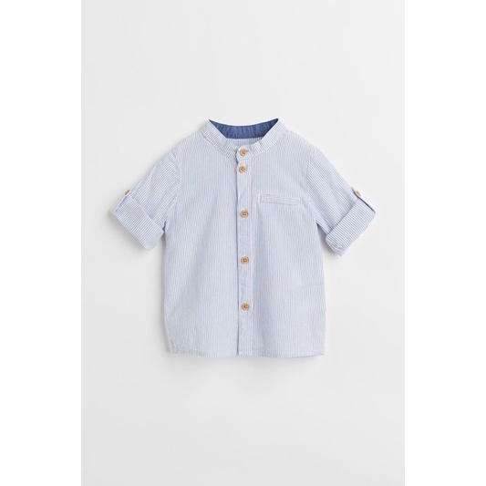 [KIDDO] Sơmi H&amp;M trơn cổ tàu 5 màu trắng, xanh nhạt, xanh ngọc, be, trắng sọc xanh siêu xinh cho bé mặc hè