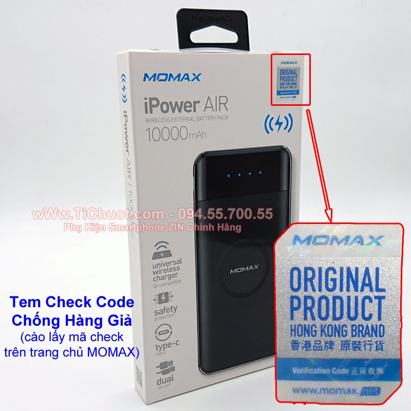 [Chính Hãng] Pin Dự Phòng MOMAX có Sạc Không Dây Qi 10.000mAh