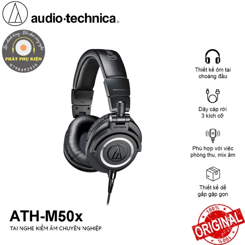 Tai nghe kiểm âm Audio-Technica ATH-M50x chính hãng - Bảo hành 1 năm