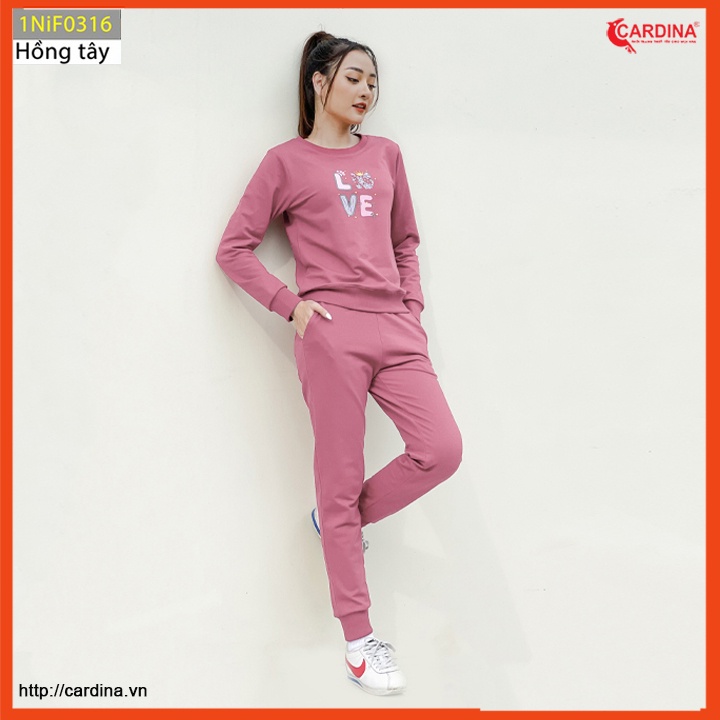 Bộ nỉ nữ CARDINA chất cotton da cá cao cấp dáng thể thao in hình trẻ trung năng động 1NiF03.