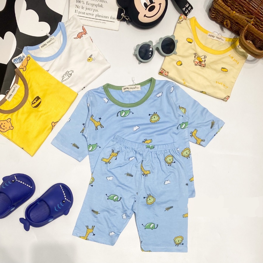 [Bé 8-27kg] Bộ Tay Lỡ, Quần Lửng Minky Mom Vải Thun Lạnh In Hoạ Tiết Động Vật Cho Bé Trai, Bé Gái 0-5 Tuổi-TN-IN105