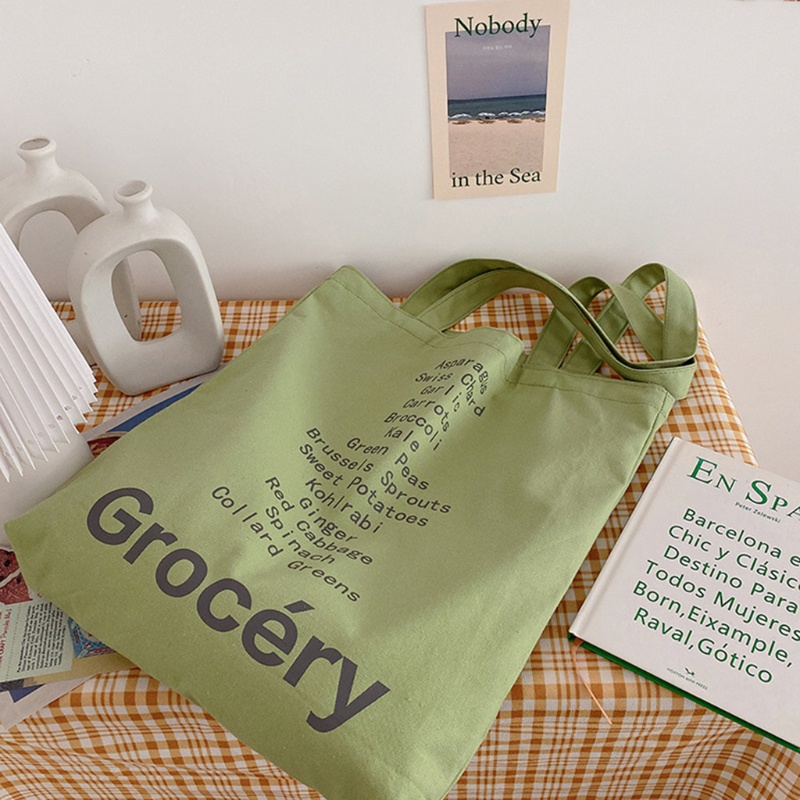 Youyo Túi vải Đeo Vai Mua Sắm Thiết Kế In Chữ Tái Sử Dụng Được