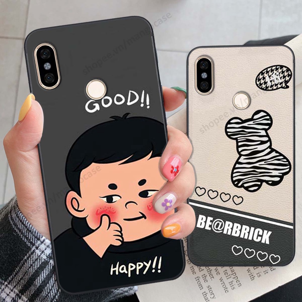 Ốp lưng Xiaomi Mi A2 in hình happy nice, bé gấu đáng yêu