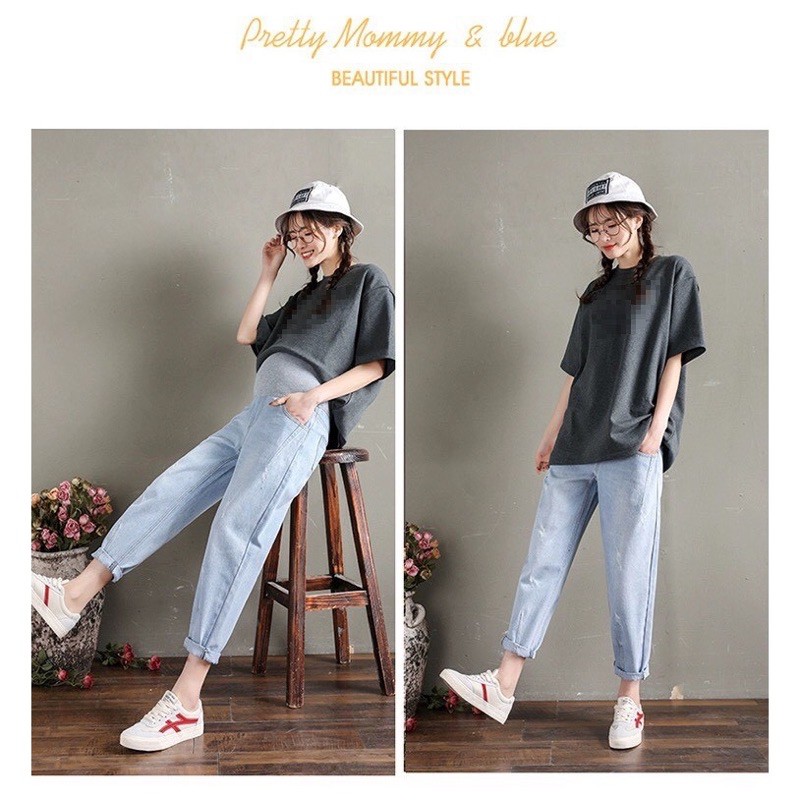 [Giá xưởng] Quần jean bầu cao cấp, ☘️có đáp bụng và chun chỉnh từng thai kỳ☘️Size (S-3Xl)