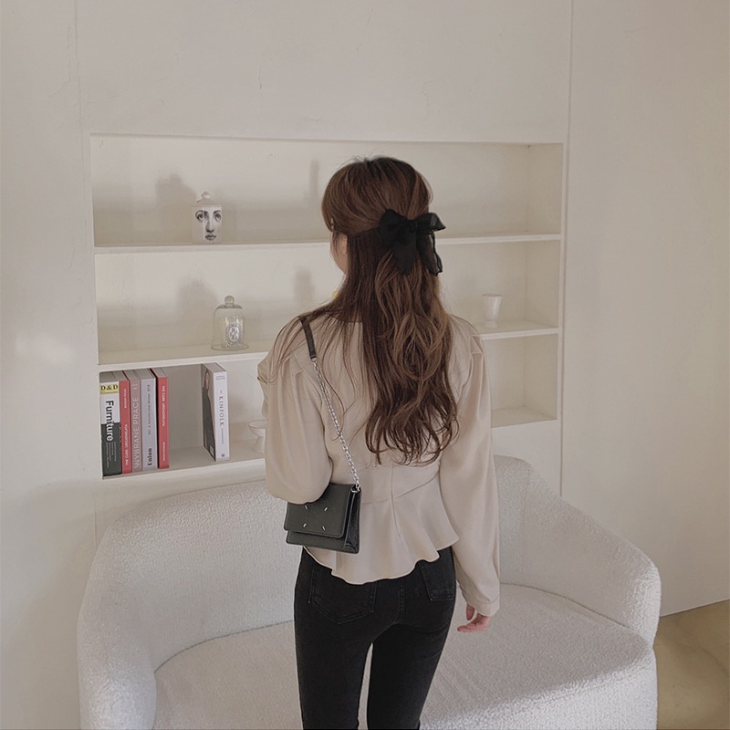 Áo tay dài SUXI cổ vuông phong cách cổ điển Hàn Quốc dễ phối đồ cho nữ