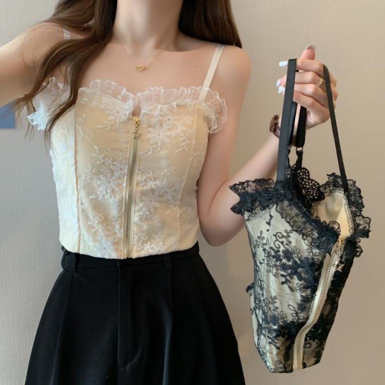 Áo lót bầu - áo Bra chụp ảnh bầu 2 dây corset ren thêu hoa khóa kéo sang chảnh 2210