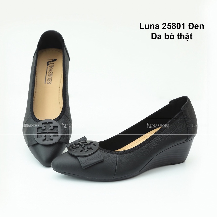 Giày đế xuồng búp bê nữ 3p Lunashoes (25801) mũi nhọn da thật có nơ cao cấp dễ đi kiểu Hàn quốc nhiều màu