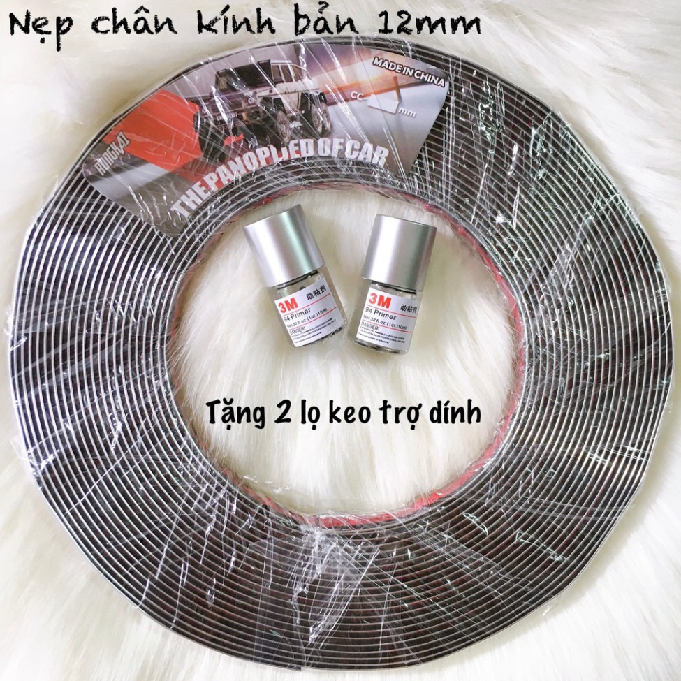 New  Cuộn Nẹp viền chân kính ô tô mạ Crom rộng 1,2cm x 15m Kèm 02 Lọ dung dịch keo mồi 3M