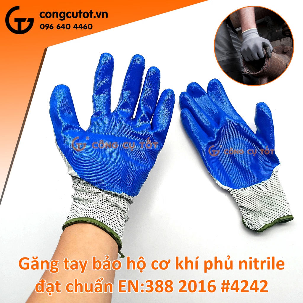 Găng tay bảo hộ cơ khí phủ nhựa Nitrile đạt chuẩn EN 388:2016 #4242