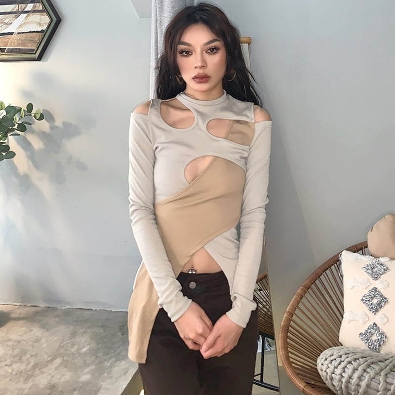 Áo Thun Tay Dài Cắt Xẻ Cá Tính Dành Cho Nữ