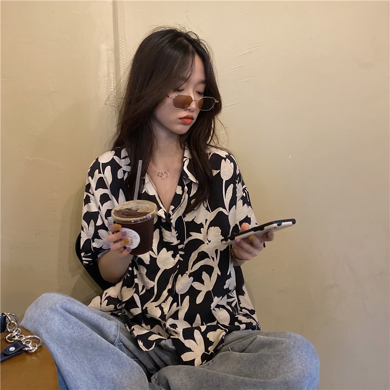 Áo Sơ Mi Tay Ngắn Dáng Rộng In Họa Tiết Hoa Cổ Điển Thời Trang Mùa Hè Cho Nữ