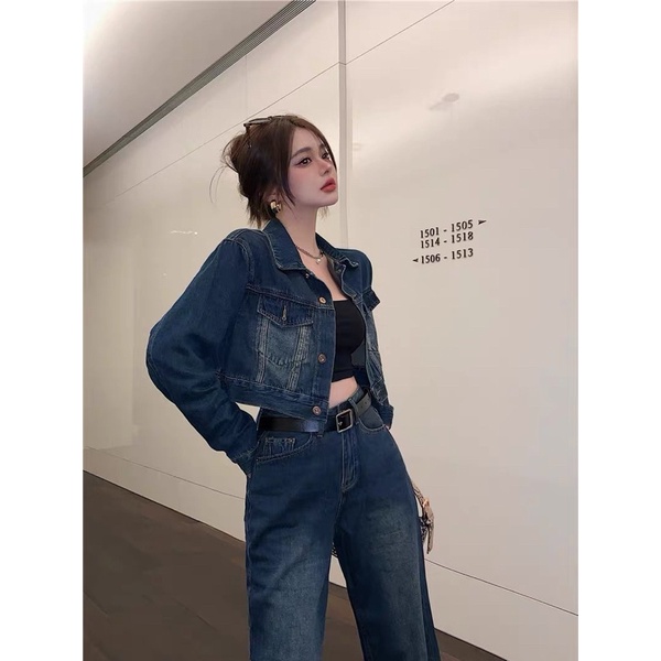 TKLIHN Set áo khoác JEANS Y2K hot TREND 2022 quần ống rộng loang màu FASHIONITA