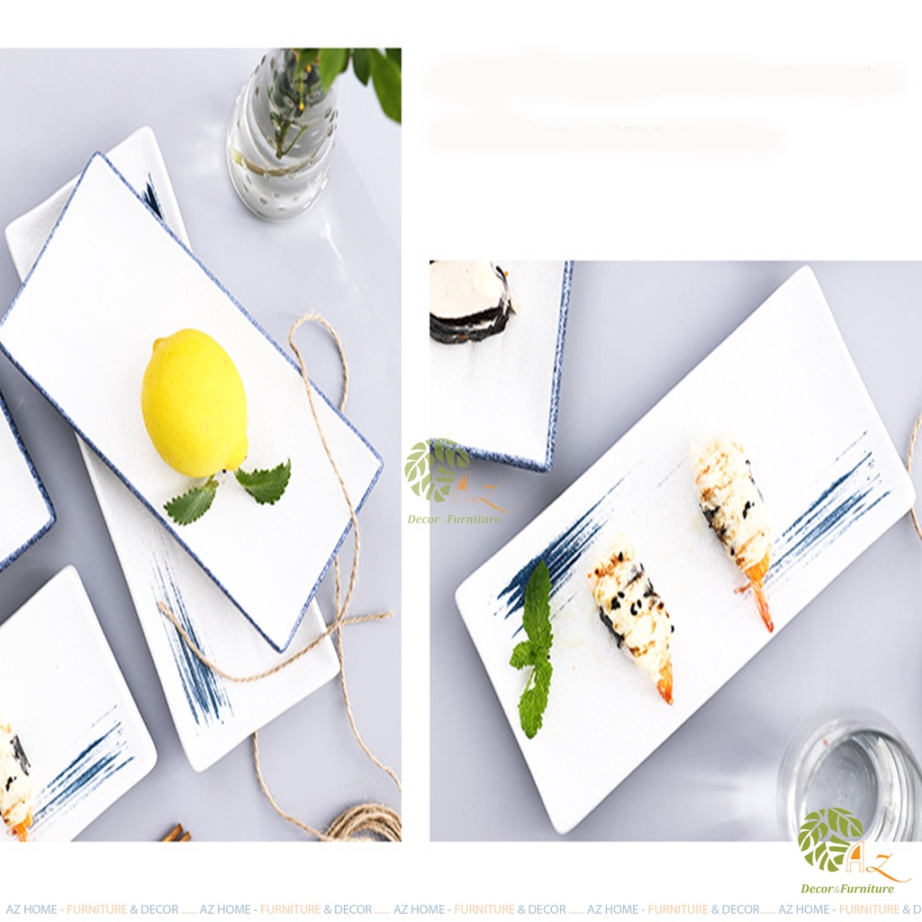 Bộ bát đĩa gốm sứ cao cấp lẻ Sushi while