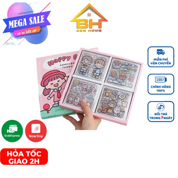 Hộp STICKER nhiều hình kute cho bé BỘ 1000 STICKER TELADO CÔ GÁI VÀ BÉ THỎ