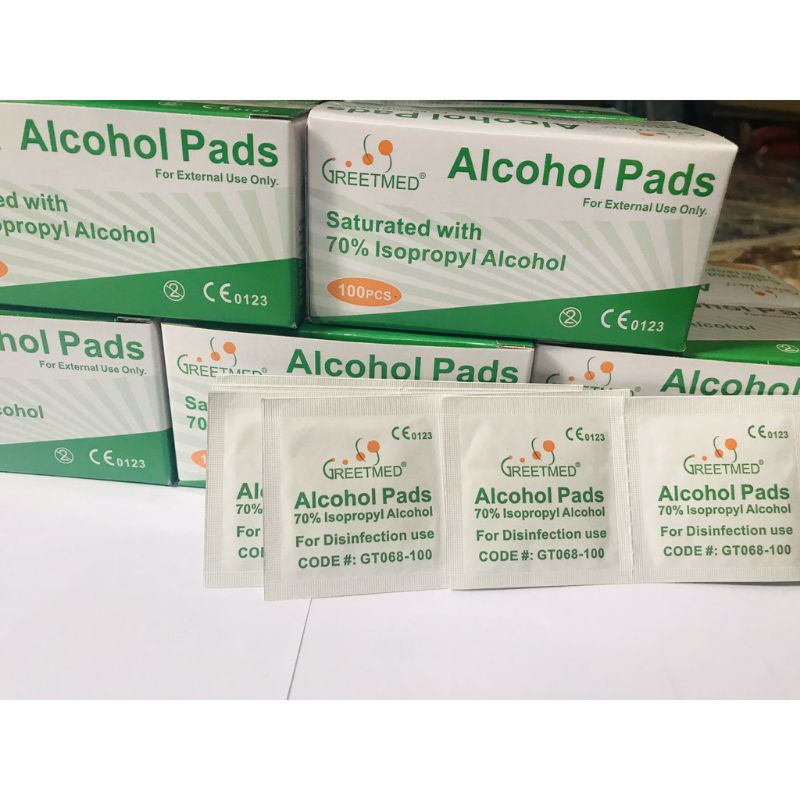 1Hộp/100 Miếng Bông Gạc Tẩm Cồn Alcohol Pads Greetmed