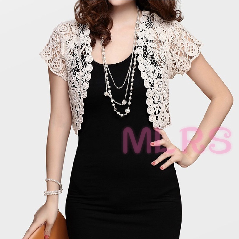 Áo khoác cardigan phối ren tay ngắn phong cách thời trang cho nữ 2015