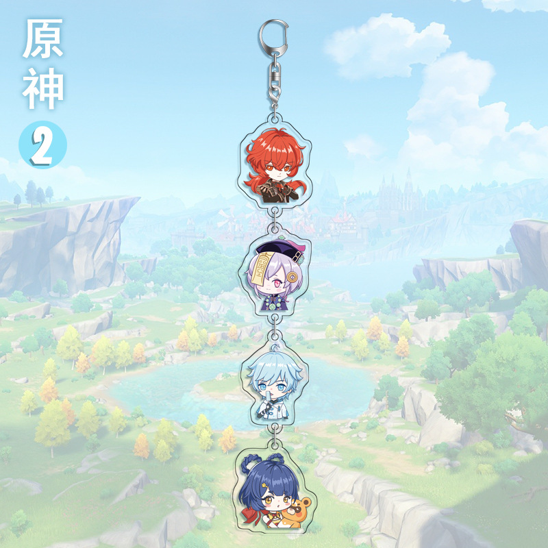 Móc khóa nhựa acrylic có chuỗi 4 mặt hình nhân vật game Genshin Impact