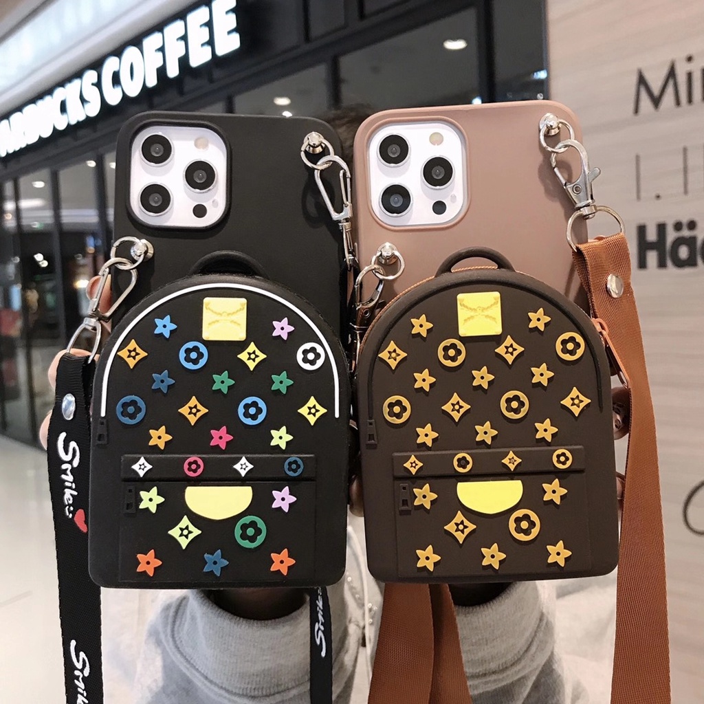 Ốp điện thoại silicon mềm có túi và dây đeo cho Apple iPhone X XR XS MAX 7 7Plus 8 8Plus 6 6Plus 6s 6sPlus 5 5s 5e