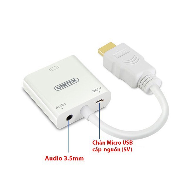 Cáp Chuyển HDMI To VGA + Audio UNITEK Y-6333WH - Y-6333WH