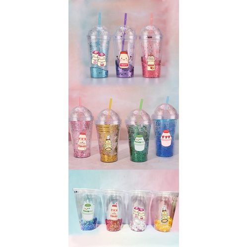 cốc 2 lớp kim tuyến yakult CNKI22 cốc giữ nhiệt ly 2 lớp cốc làm lạnh dễ thương 500ml