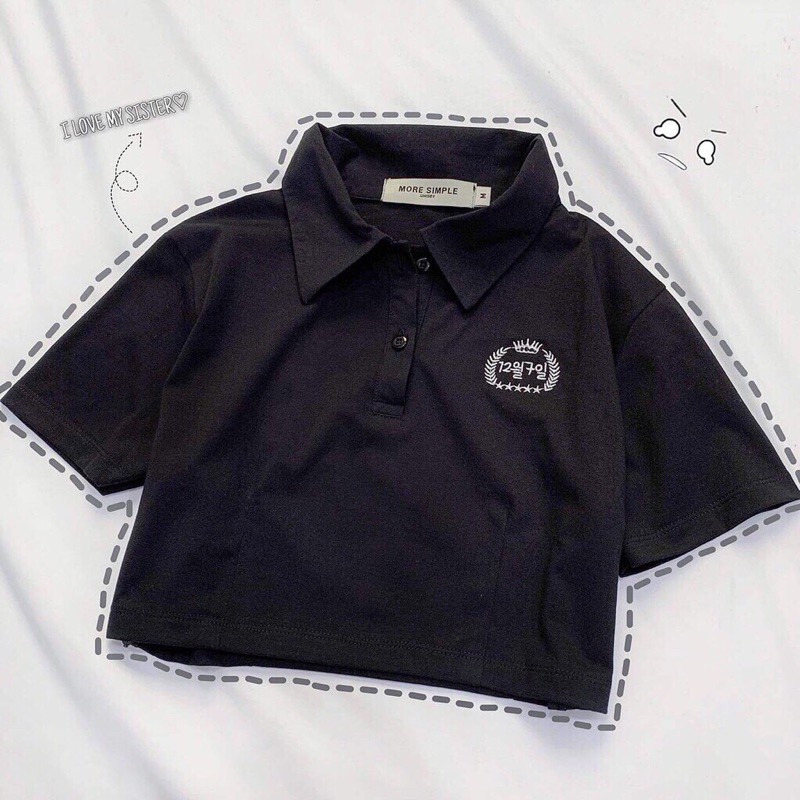 Áo Croptop Nữ Cổ Trụ Thêu HOJI Dáng Ôm Ulzzang (Đen/Trắng Ảnh Thật