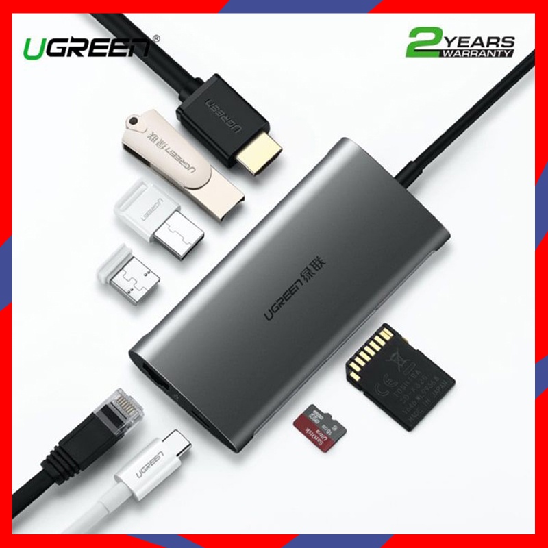 [Mã 1511ELSALE hoàn 7% đơn 300K] CÁP UGREEN 8 IN 1 USB-C HUB MULTI-PORT TYPE C ADAPTER (50538) | BigBuy360 - bigbuy360.vn