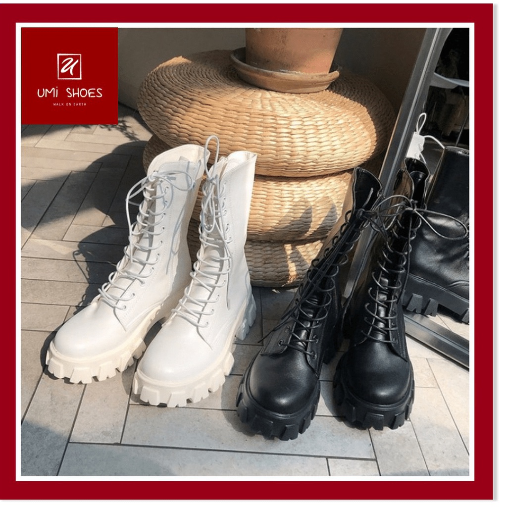 | ᴛʜᴇ ꜱʜᴏᴇꜱ ᴋɪɴɢ | 👑 Bốt ulzzang cao cổ 20cm buộc dây kéo khóa đế cao to bự răng cưa 5.5cm màu đen/trắng cá tính đẹp mớ