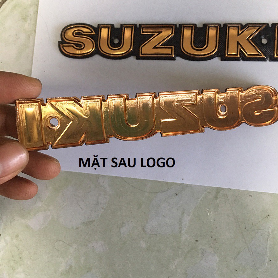 Bộ 2 tem chữ suzuki NHÔM dài vàng gold 3d nổi