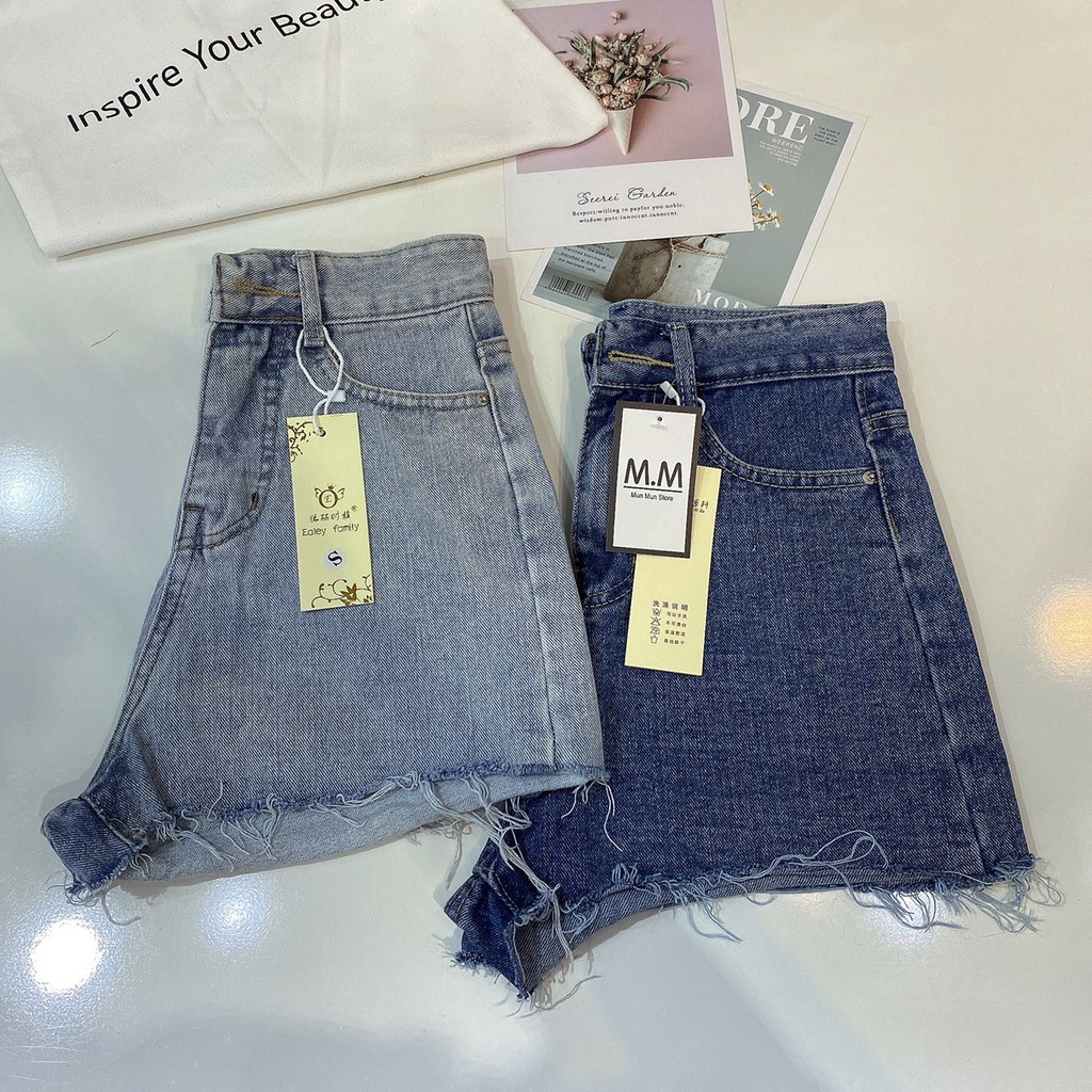 Quần short jeans nữ MunMunStore Lưng cao trơn màu xanh phong cách Hàn Quốc(ảnh + video thật) 8726