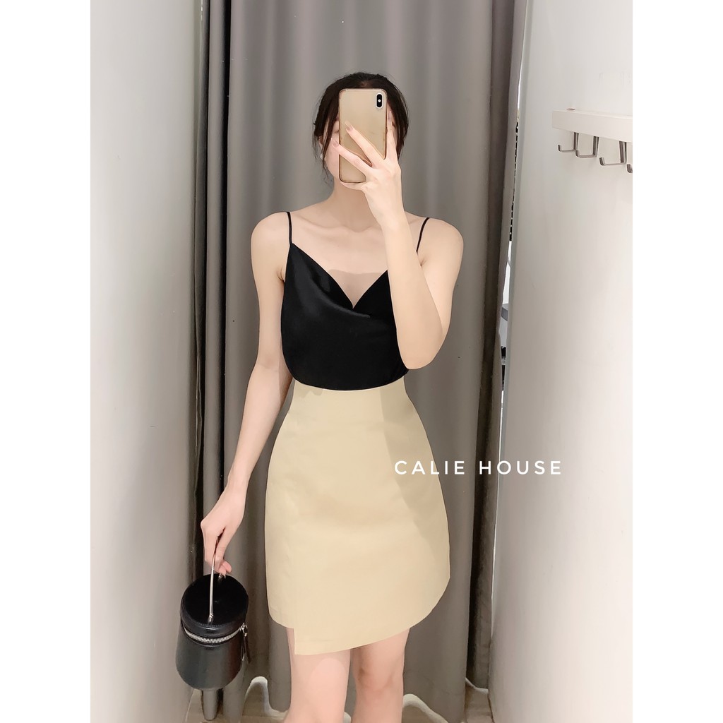 Áo 2 dây nữ Calie House chất liệu lụa cao cấp mềm mịn, thoáng mát 3 màu trắng be đen sexy, sang chảnh R99