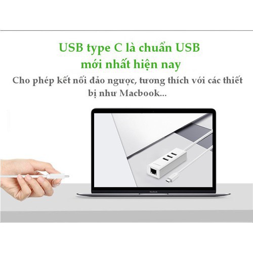 Cáp Chuyển USB Type C to Lan+3 Hub USB Ugreen 20792 10917 - Hàng Chính Hãng