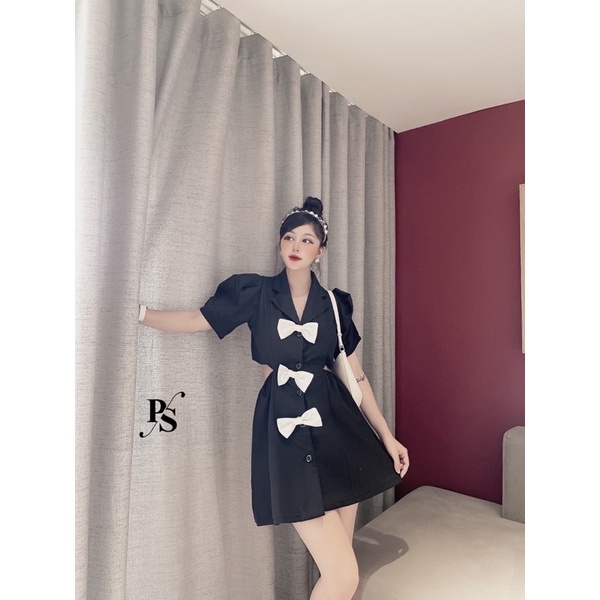 VÁY CỔ VEST ĐÍNH NƠ CUTOUT LƯNG
