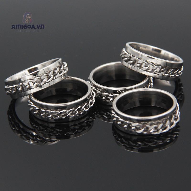 Nhẫn Thép Titan Đơn Giản Cá Tính Có Thể Xoay Được
