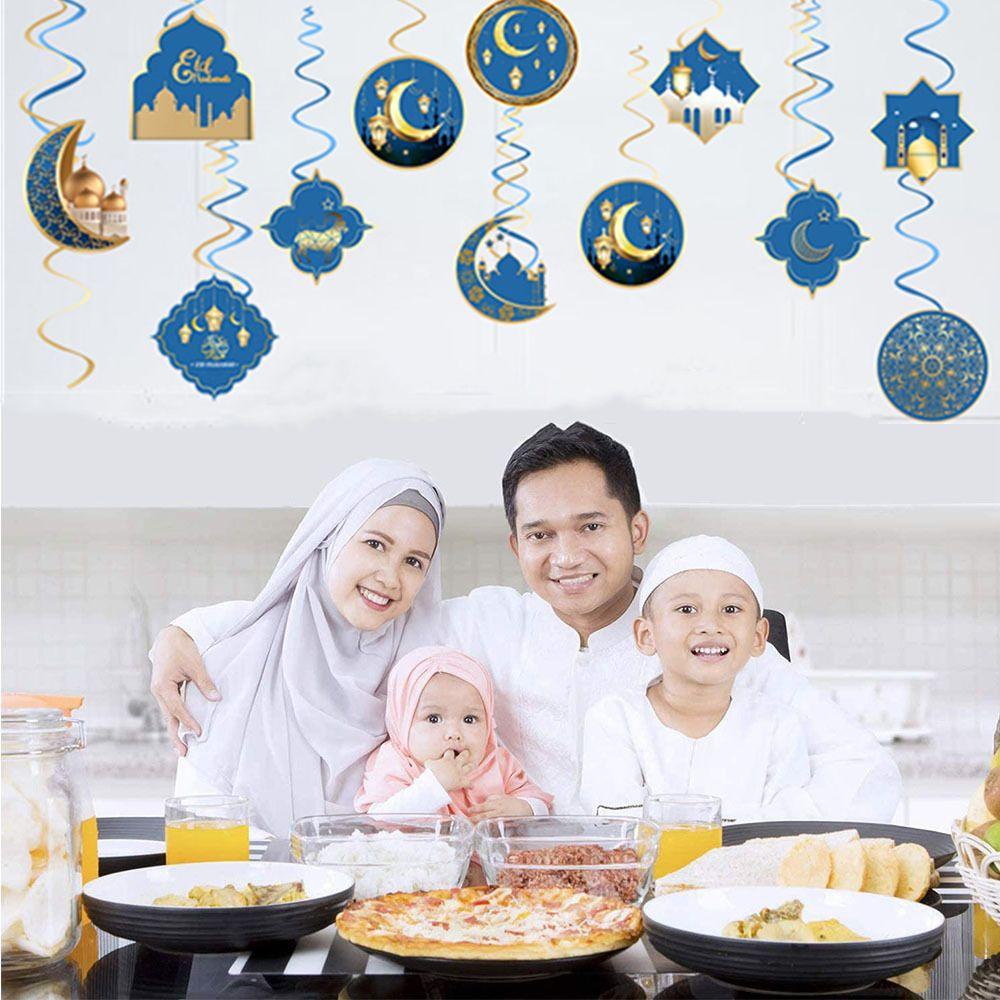 Bộ 12 Dây Treo 12 Lá Cờ Ramadan Hình Eid Mubarak|Mặt Dây Chuyền Dạng Xoắn Độc Đáo