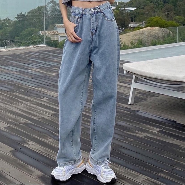 Quần jean ống rộng gài lưng
