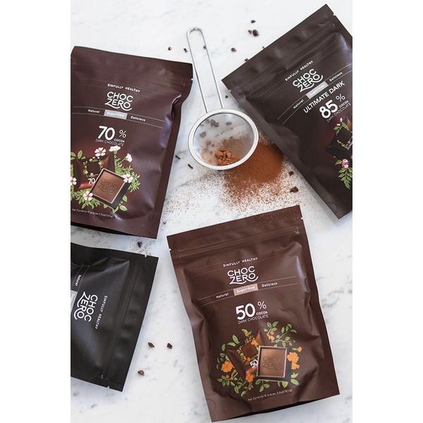 TÚI SOCOLA ĐEN 50% COCOA VUÔNG Choczero DARK CHOCOLATE SQUARES, KHÔNG ĐƯỜNG, ĂN KIÊNG Keto, Non GMO, Gluten Free, 100g