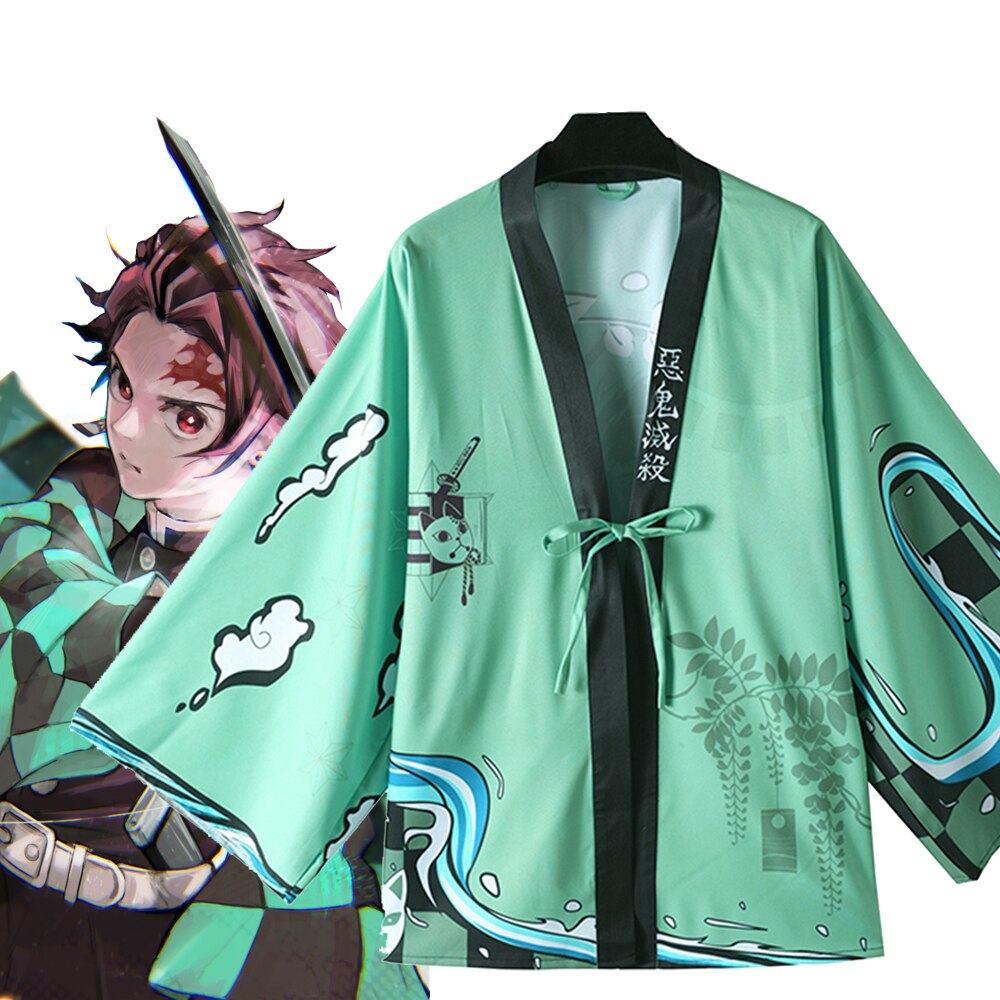 Mới Áo Choàng Ngủ Kimono Chất Liệu Chiffon In Họa Tiết Demon Slayer Kimetsu No Yaiba Kamado Tanjirou