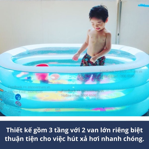 Hồ bơi cho bé Intex 57482, bể phao 3 tầng 1m63 mini trong nhà, độ tuổi 1+, hình chữ nhật, bảo hành 12 tháng