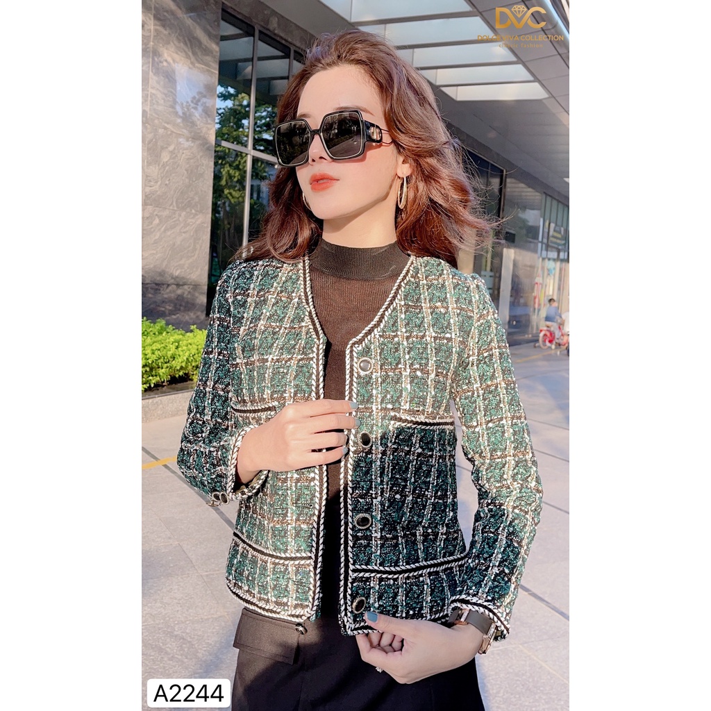 Áo dạ tweed xanh HQ A2244 - DOLCE VIVA COLLECTION (Có video)