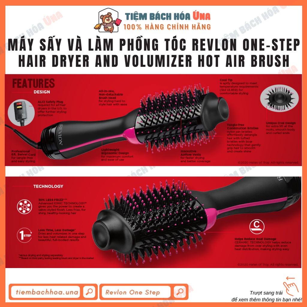 Máy sấy và làm phồng tóc REVLON One-Step Hair Dryer And Volumizer Hot Air Brush