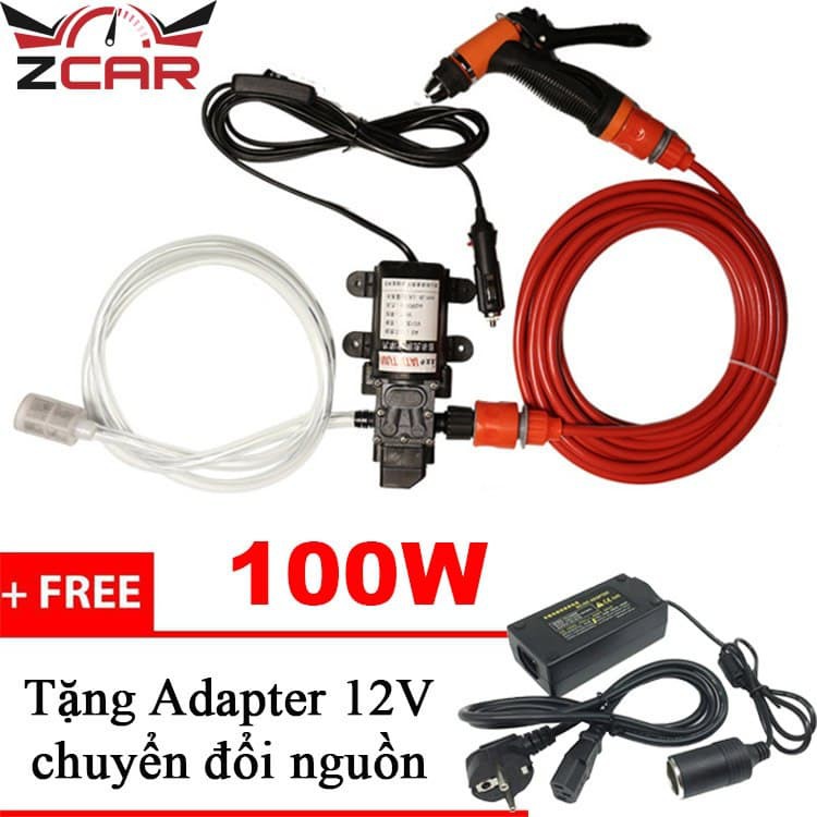 Máy rửa xe mini,máy bơm tăng áp 12V có thể điều chỉnh lực nước rửa xe,tưới cây cảnh + Tặng bộ chuyển đổi nguồn Adapter