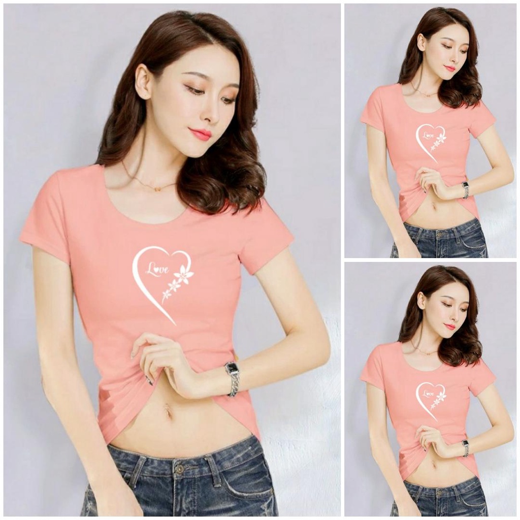 Áo thun nữ ôm body cổ tròn MXM mặc tôn dáng in hình trái tim dễ thương mã ANU061
