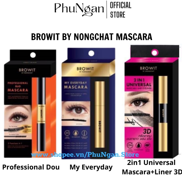 (Sẵn 3 loại-1 đầu, 2 đầu)Chuốt mi Mascara Nongchat hãng BROWIT Thái Lan (2in1 Universal, Professional Dou, My Everyday)